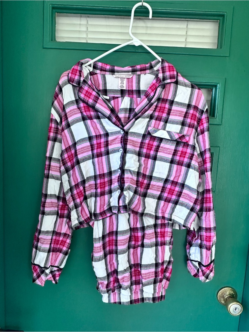 PINK Victoria's Secret Pink & White Plaid Button-Front Pajama Top